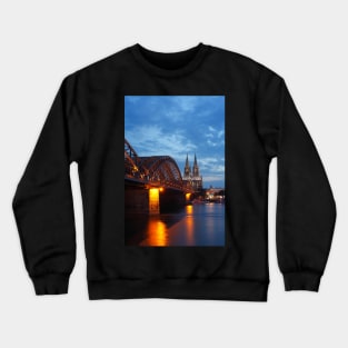 Cologne Cathedral, Dom, Hohenzollern Bridge, dusk, Cologne, Germany Crewneck Sweatshirt